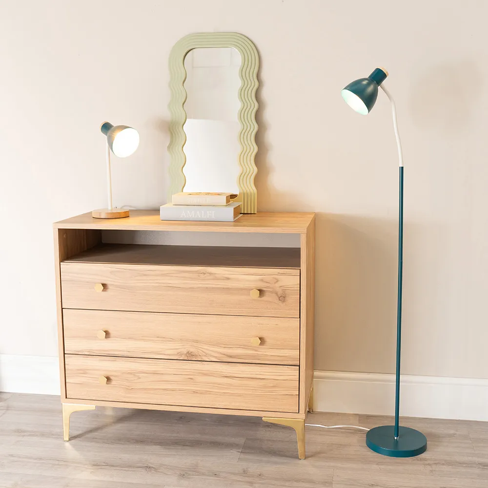 Woody Dome Shade LED Floor Lamp - Teal, Metal