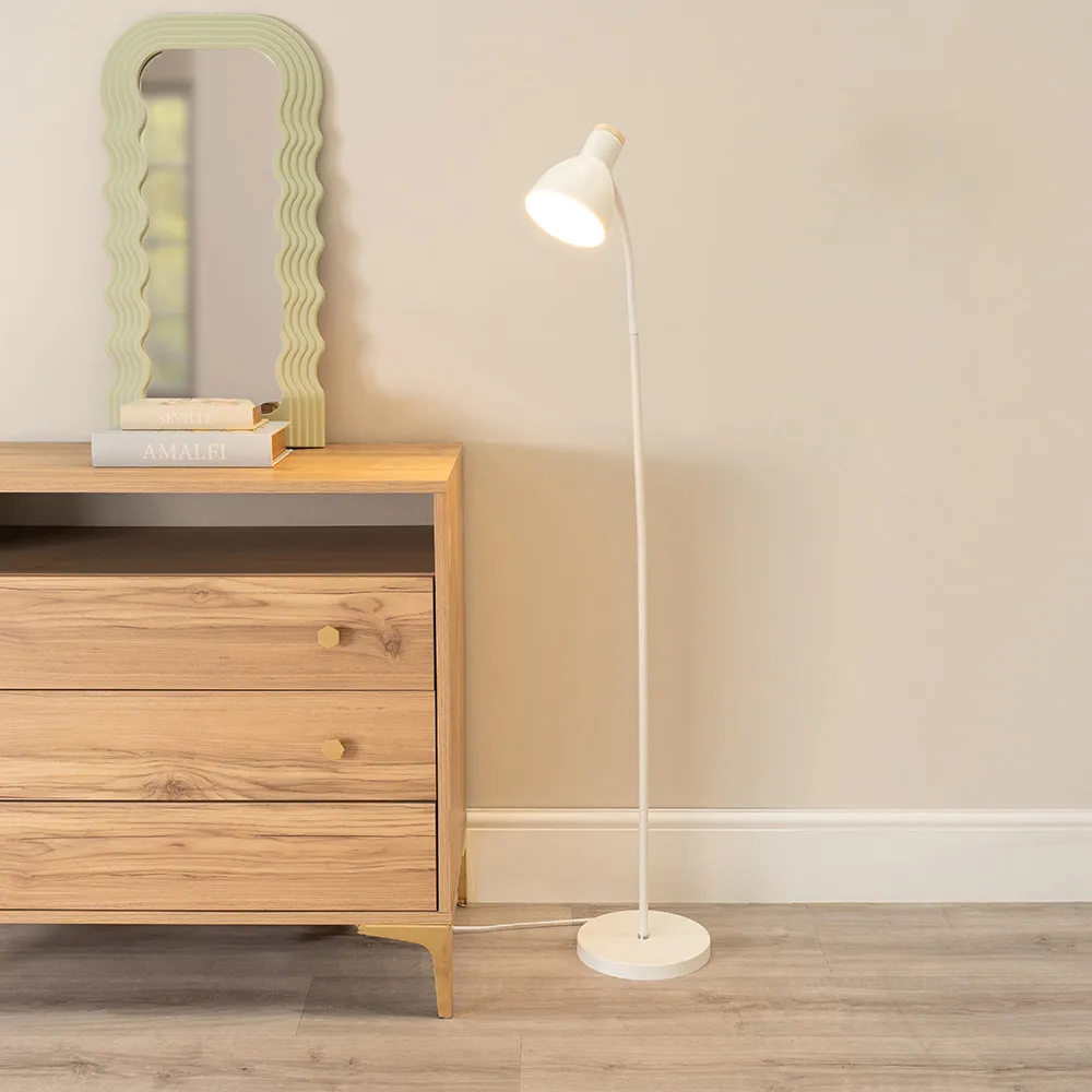 Woody Dome Shade LED Floor Lamp - White, Metal