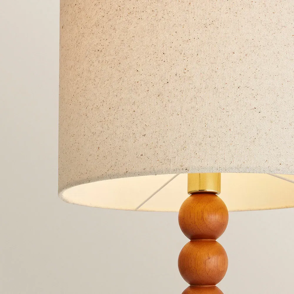 Wyatt Drum Table Lamp with LED - Cream, Walnut Wood