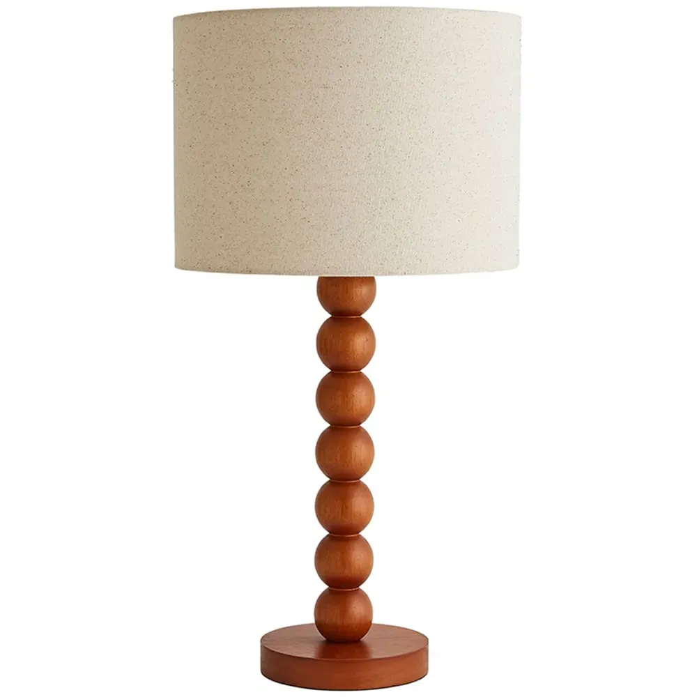 Wyatt Drum Table Lamp with LED - Cream, Walnut Wood image