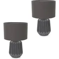 Zak Pleated Table Lamp 2 Pack - Grey, Ceramic