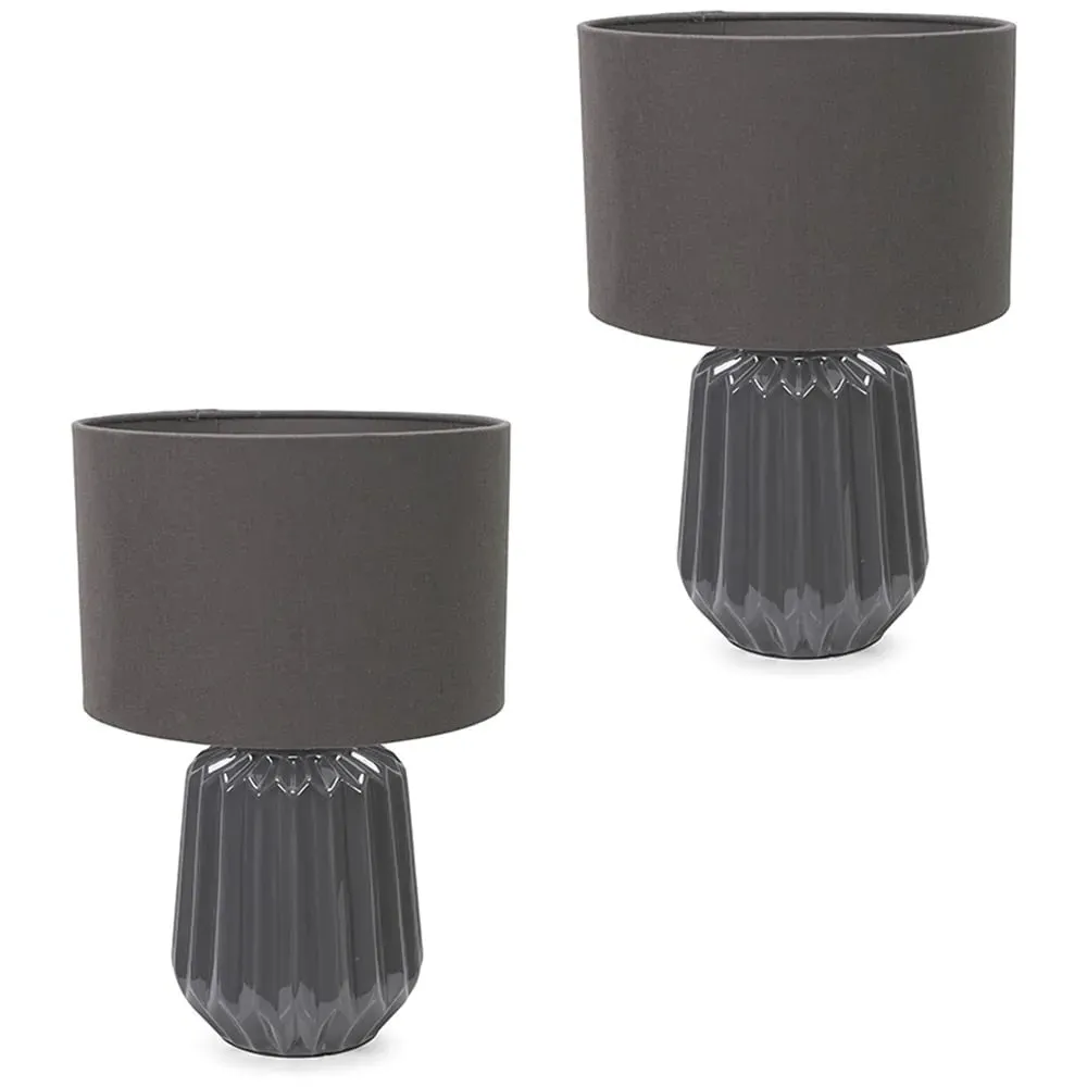 Zak Pleated Table Lamp 2 Pack - Grey, Ceramic