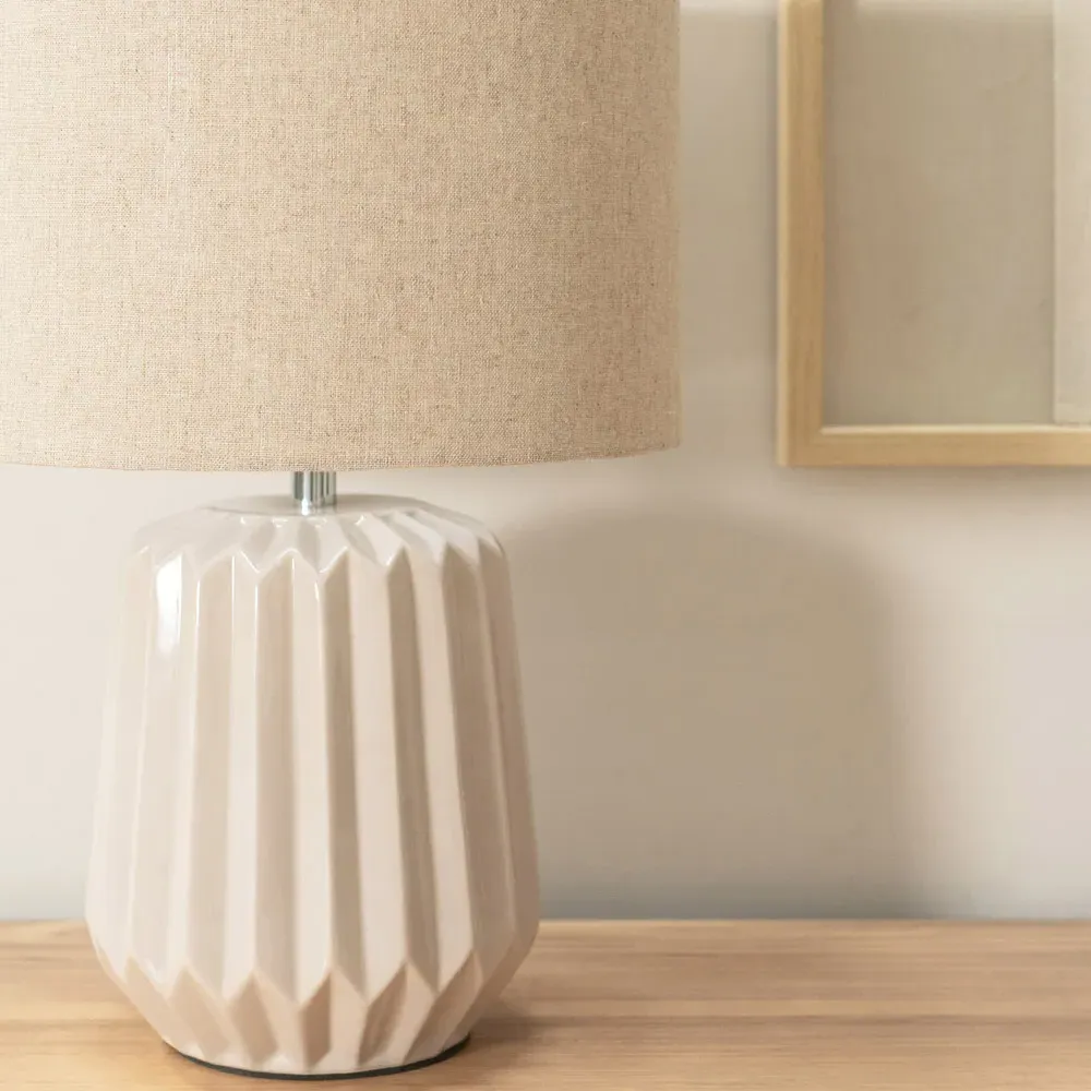 Zak Pleated Table Lamp - Cream, Ceramic