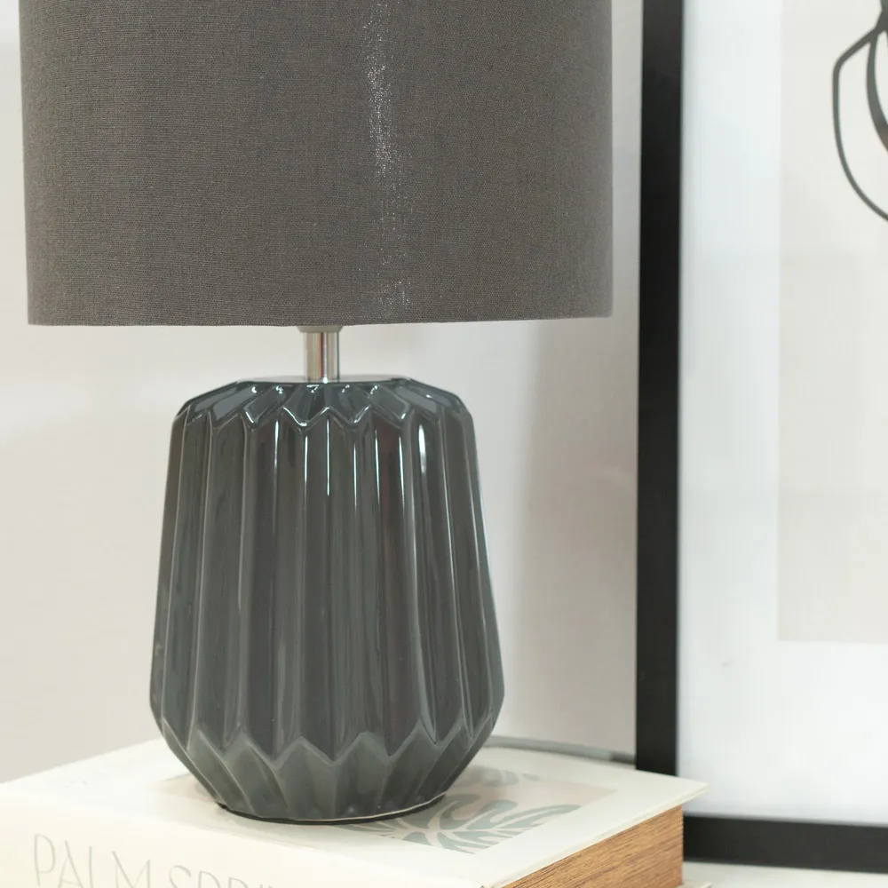 Zak Pleated Table Lamp - Grey, Ceramic