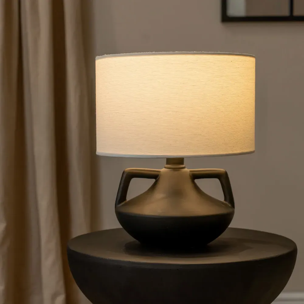 Zoe Linen Drum Shade Ceramic Vase Table Lamp - Black
