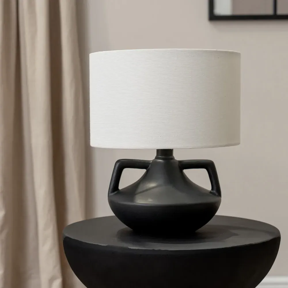 Zoe Linen Drum Shade Ceramic Vase Table Lamp - Black