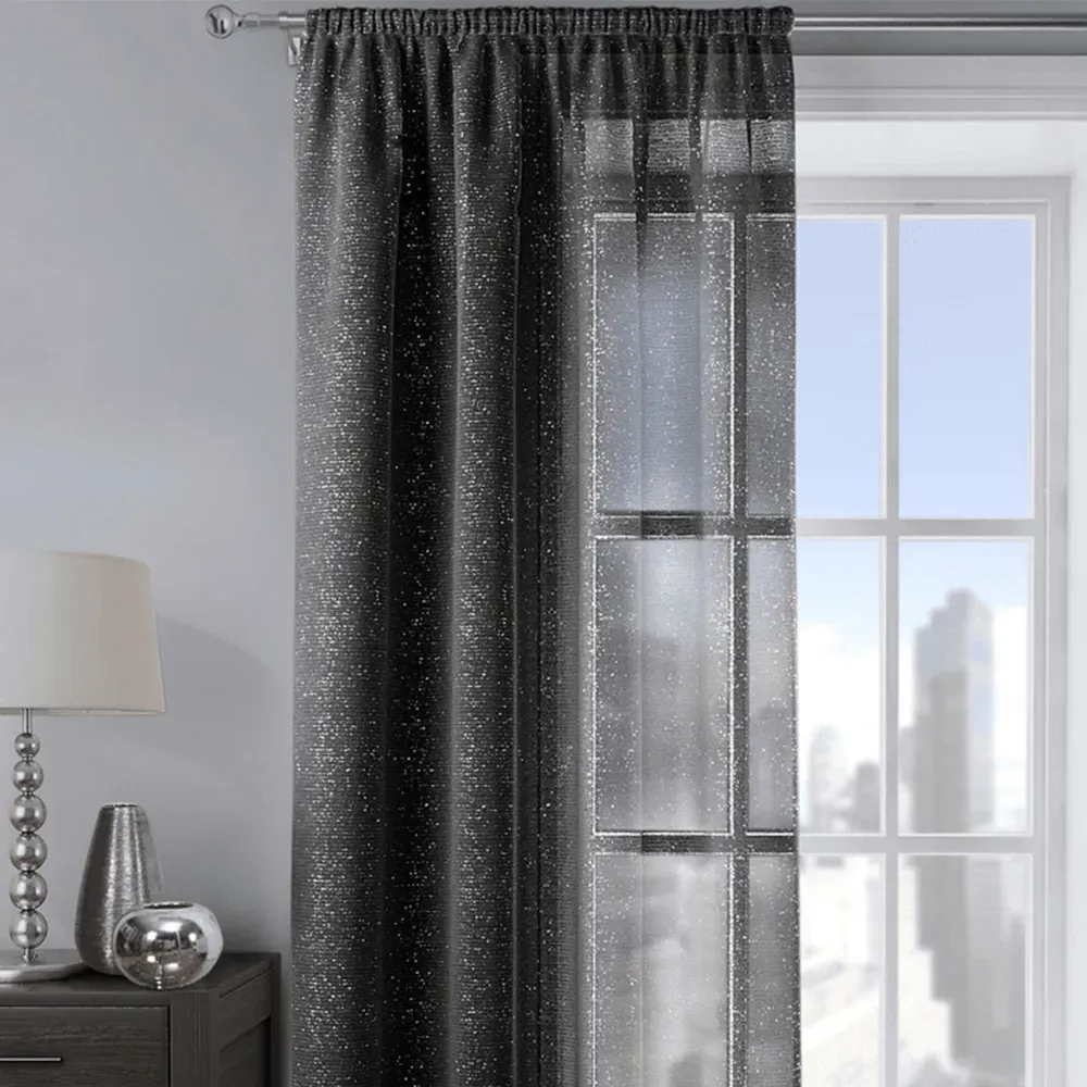 Alessandria Shimmer Voile Panel Curtain - Black, Polyester