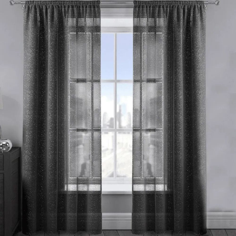 Alessandria Shimmer Voile Panel Curtain - Black, Polyester