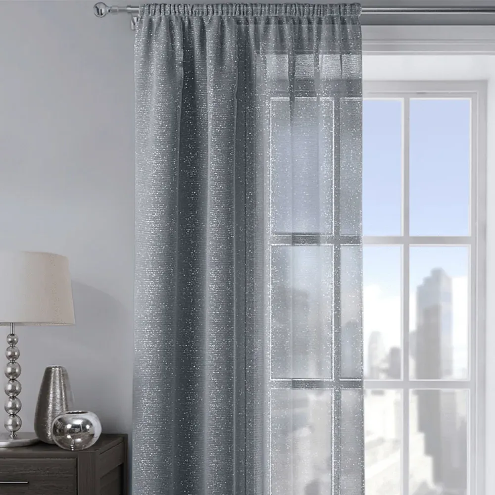 Alessandria Shimmer Voile Panel Curtain - Grey, Polyester