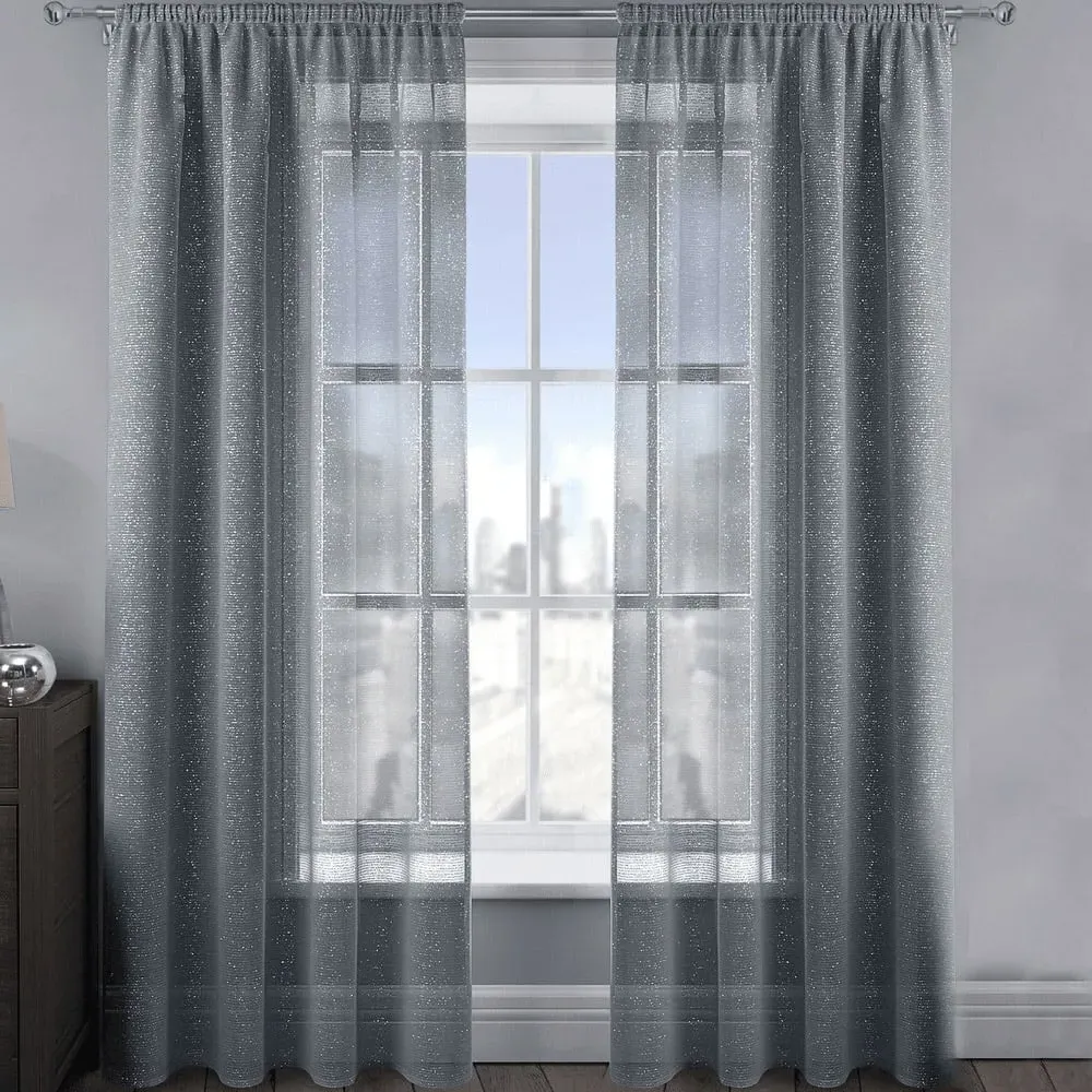 Alessandria Shimmer Voile Panel Curtain - Grey, Polyester