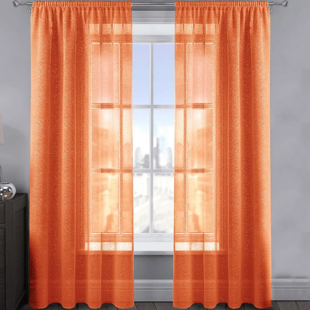 Alessandria Shimmer Voile Panel Curtain - Orange, Polyester