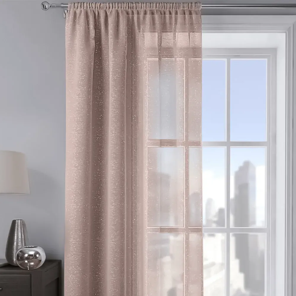 Alessandria Slot Top Voile Panel Curtain - Blush Pink, Polyester