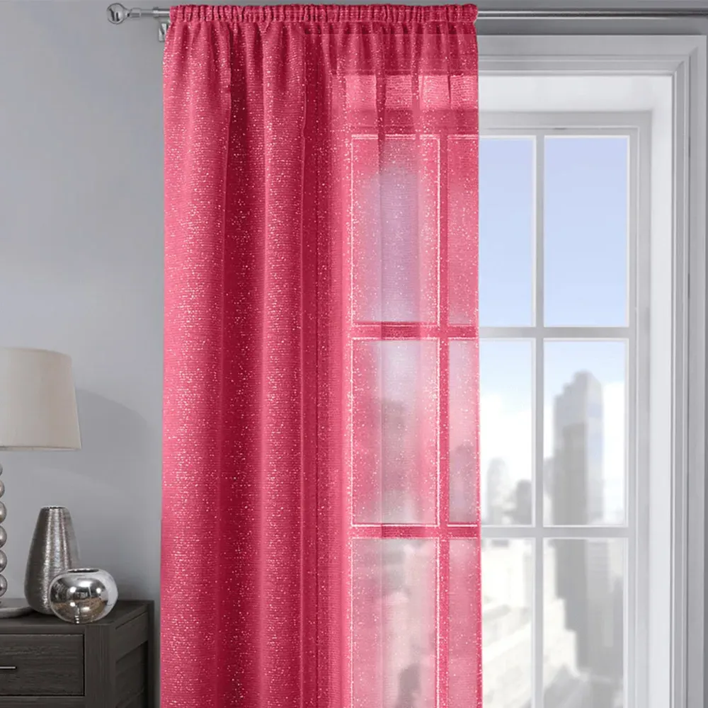 Alessandria Slot Top Voile Panel Curtain - Red, Polyester