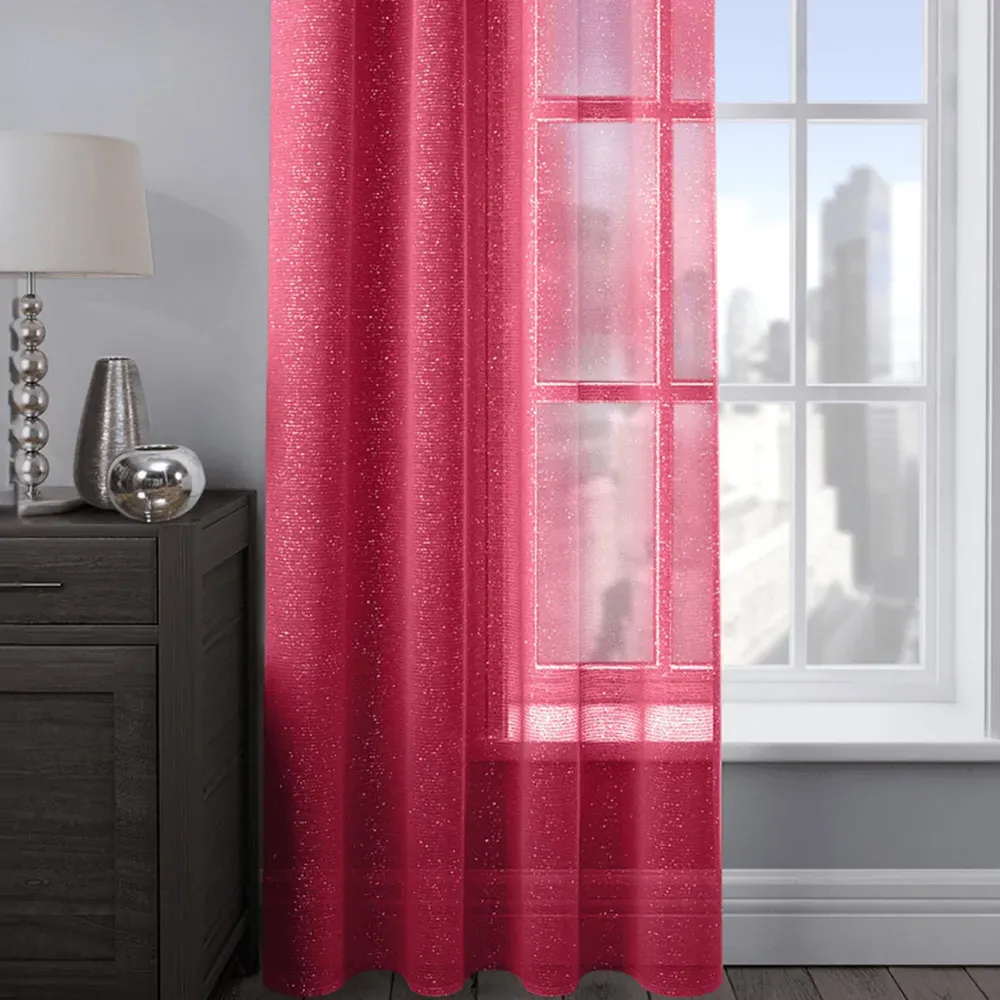 Alessandria Slot Top Voile Panel Curtain - Red, Polyester