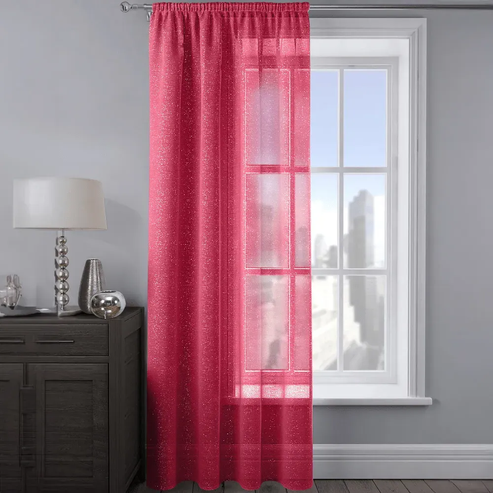 Alessandria Slot Top Voile Panel Curtain - Red, Polyester