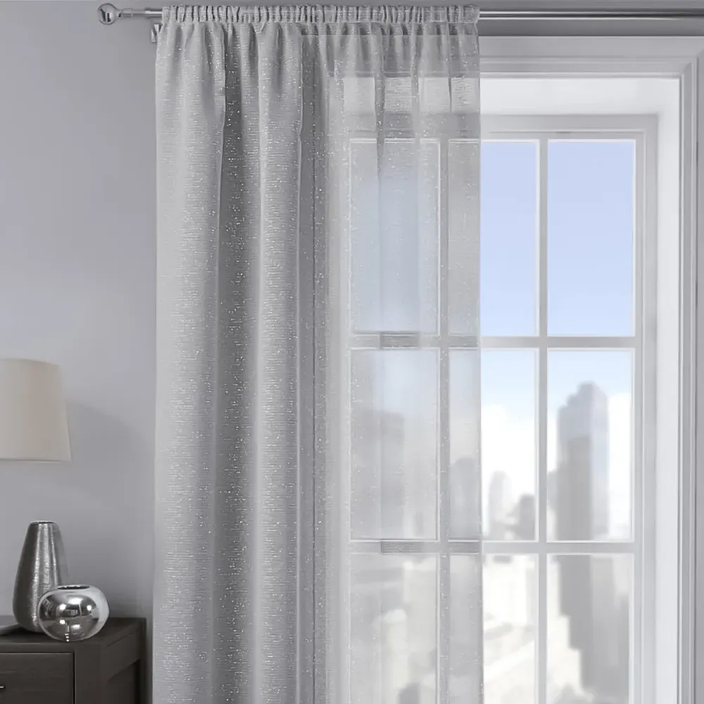 Alessandria Slot Top Voile Panel Curtain - Silver, Polyester