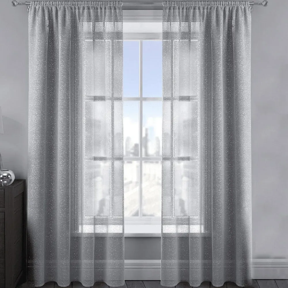 Alessandria Slot Top Voile Panel Curtain - Silver, Polyester