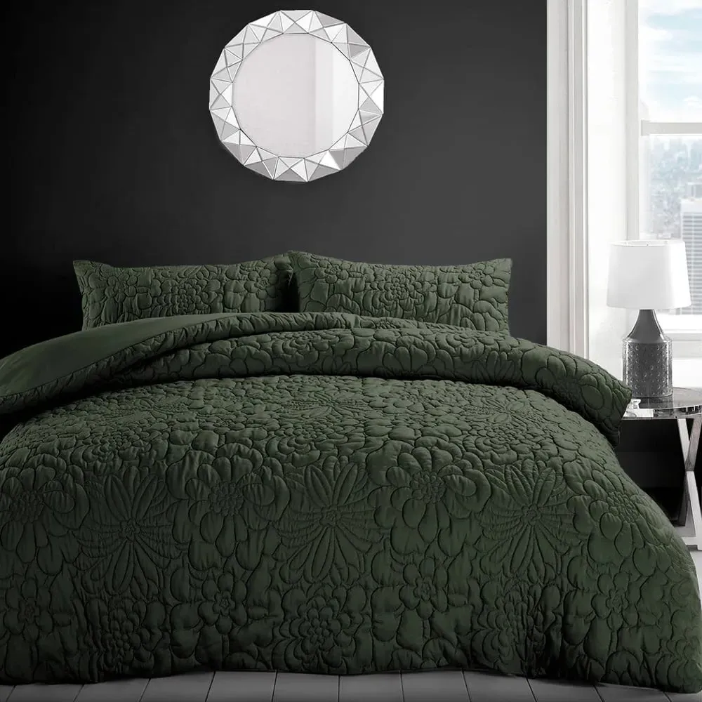 Alini Single Quilted Duvet Set - Green, Microfibre
