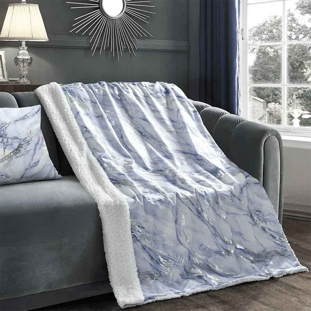 Blue Marble Sherpa Throw 150 x 200cm - Blue