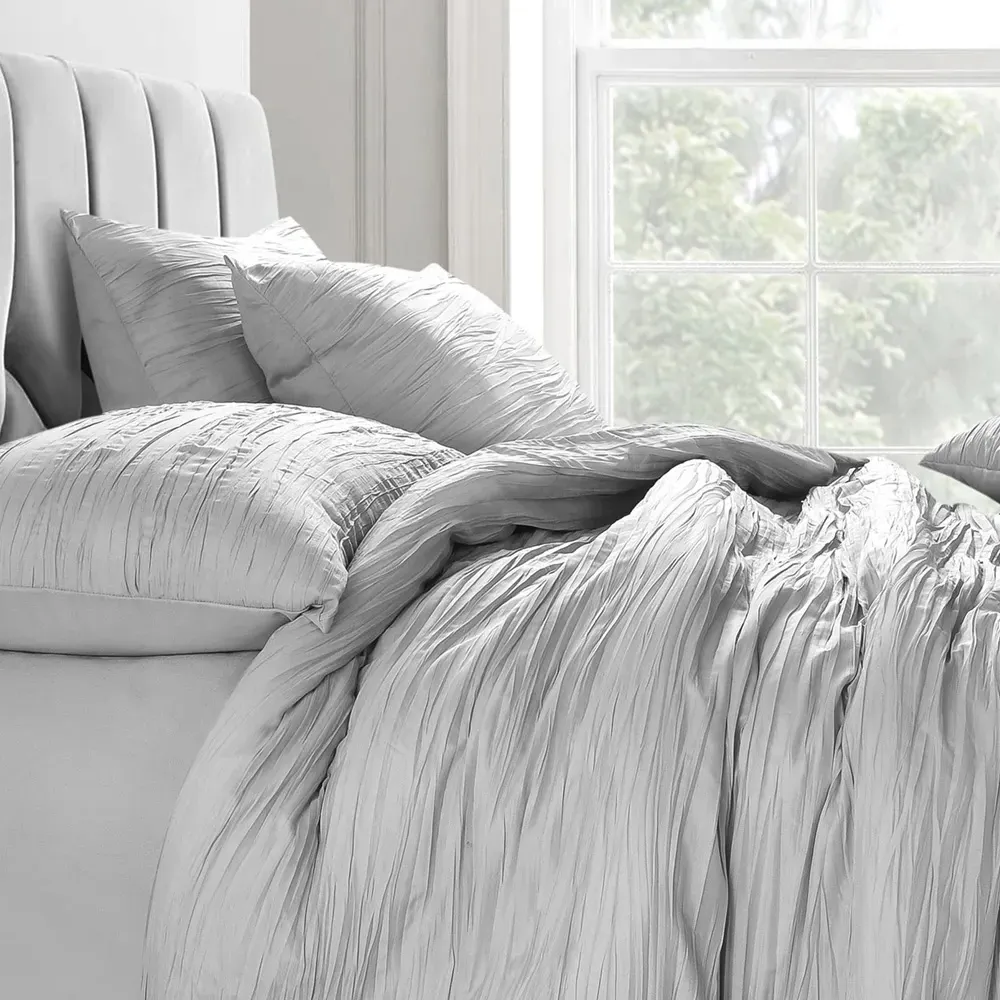 Calais Single Crinkle Duvet Set - Grey