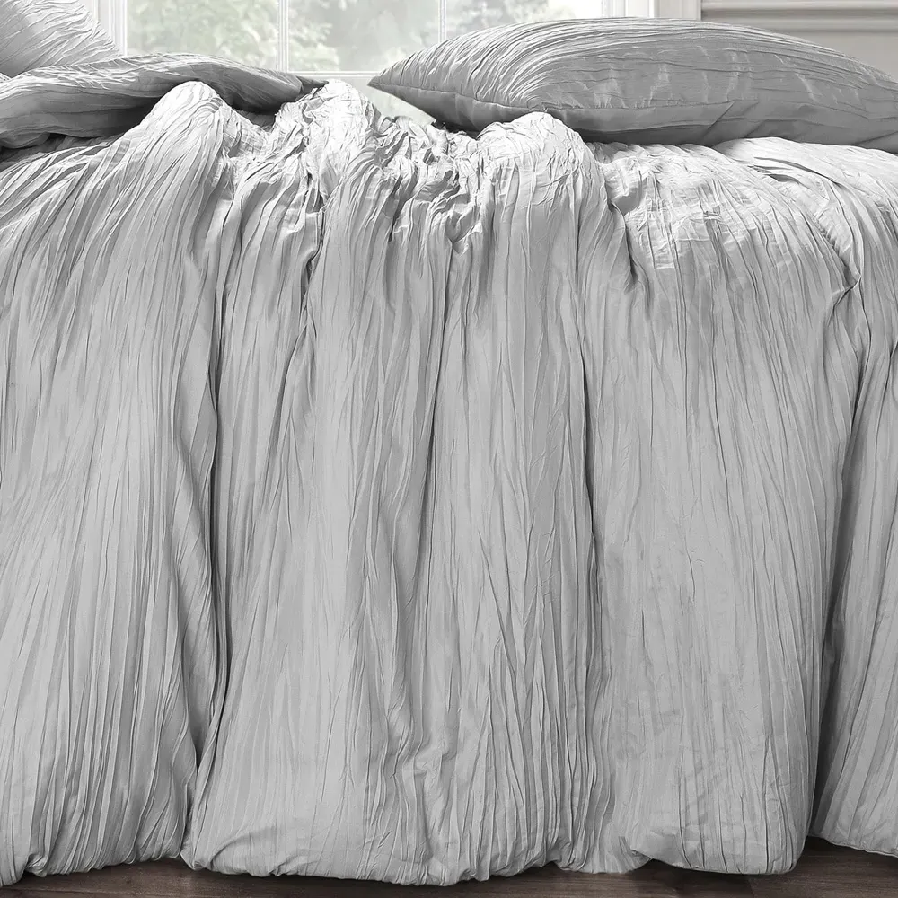 Calais Single Crinkle Duvet Set - Grey