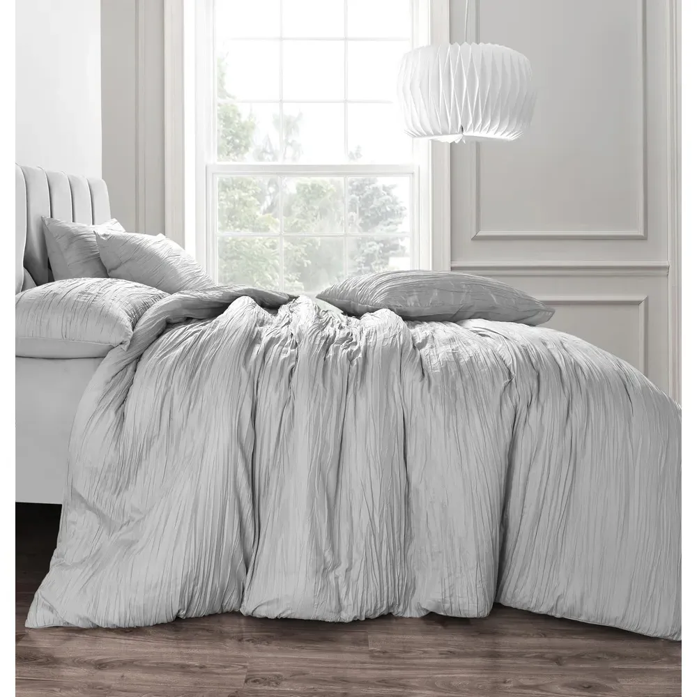 Calais Single Crinkle Duvet Set - Grey