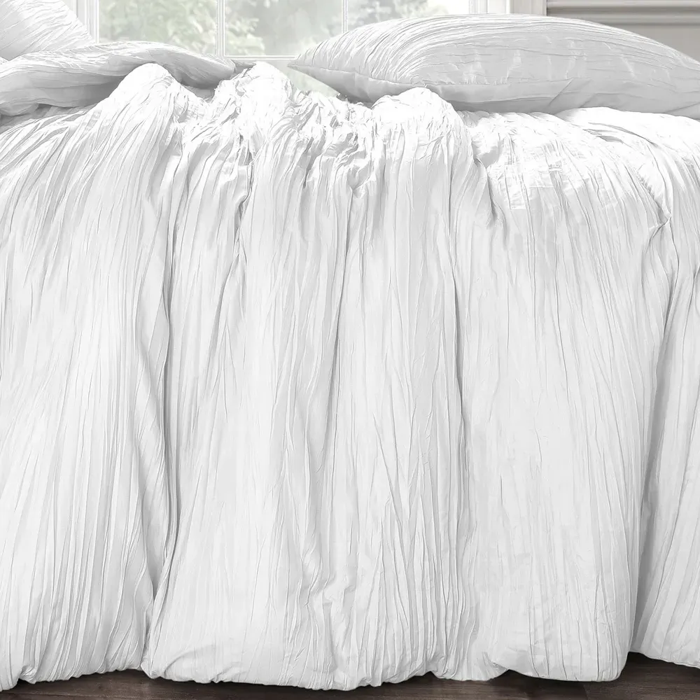 Calais Single Crinkle Duvet Set - White