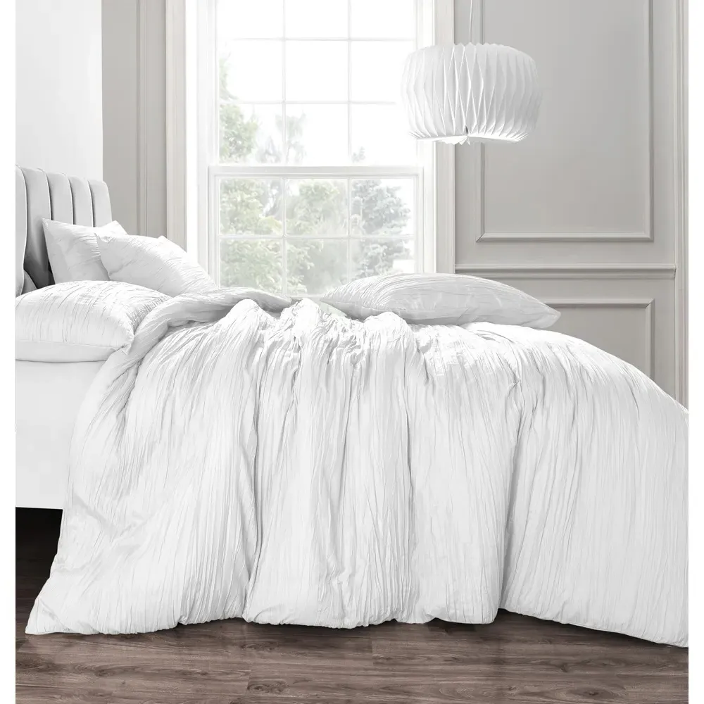 Calais Single Crinkle Duvet Set - White