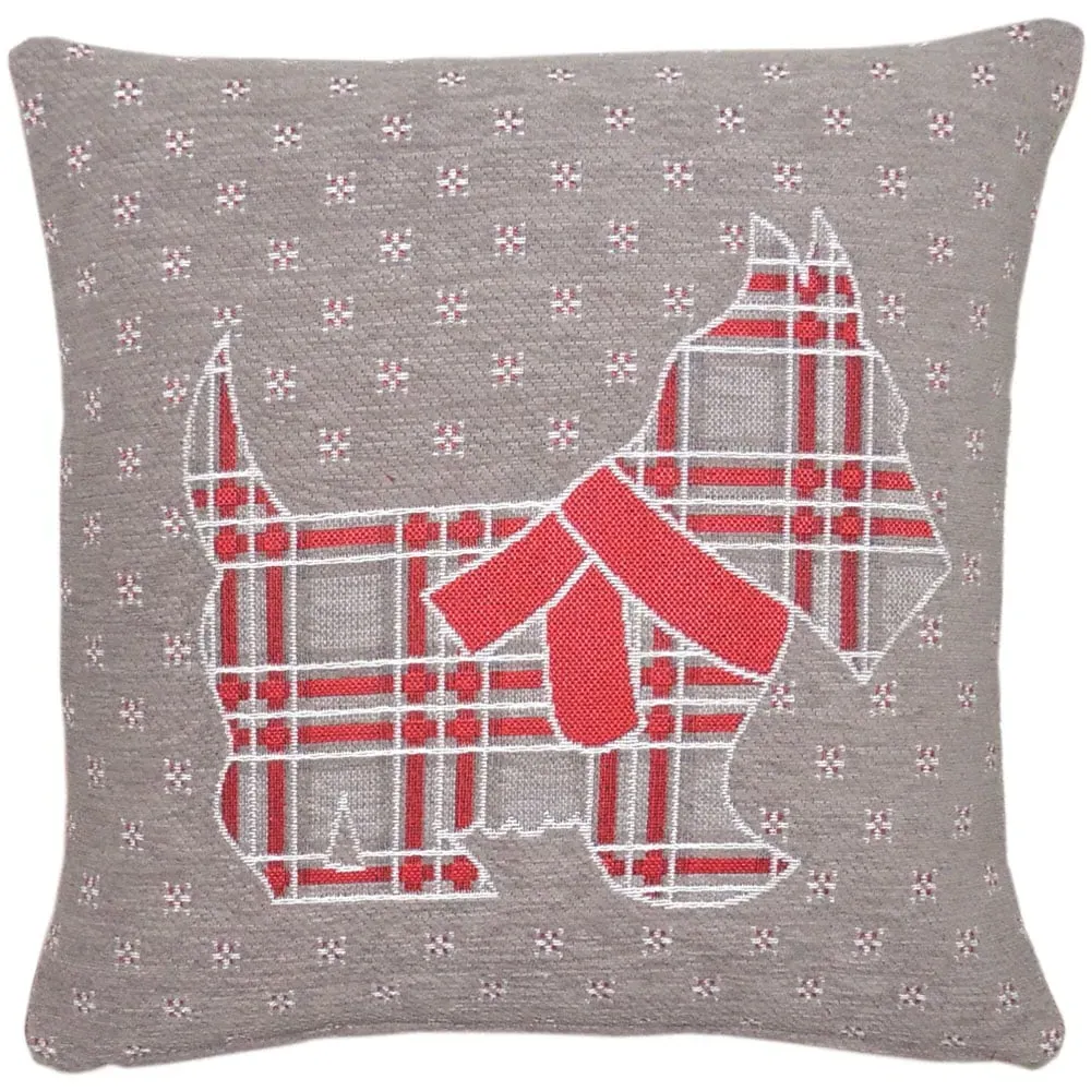 Chenille Scottie Dog Filled Cushion 2 Pack - Grey image