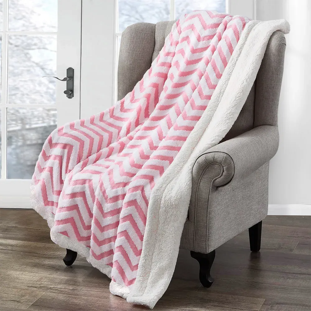 Chevron Sherpa Throw - Pink