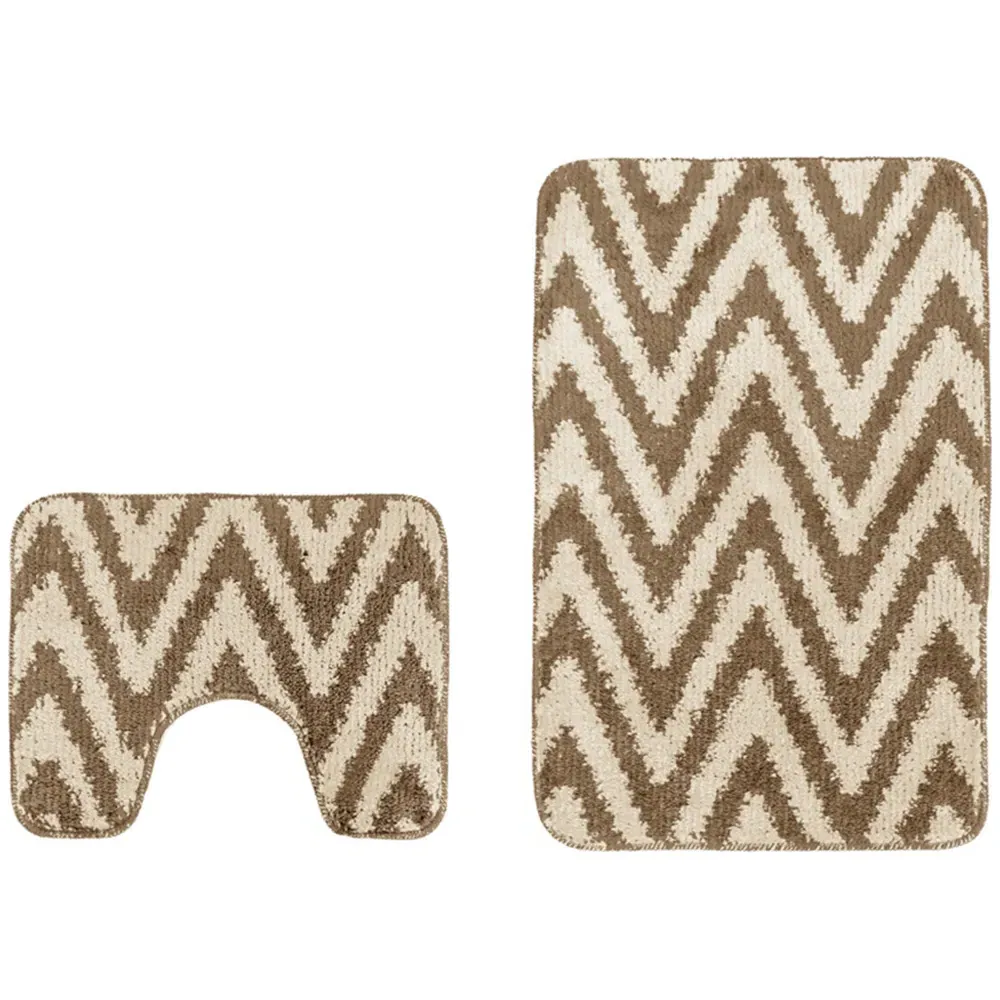 Chevron Stripe Bath Mat Set - Beige
