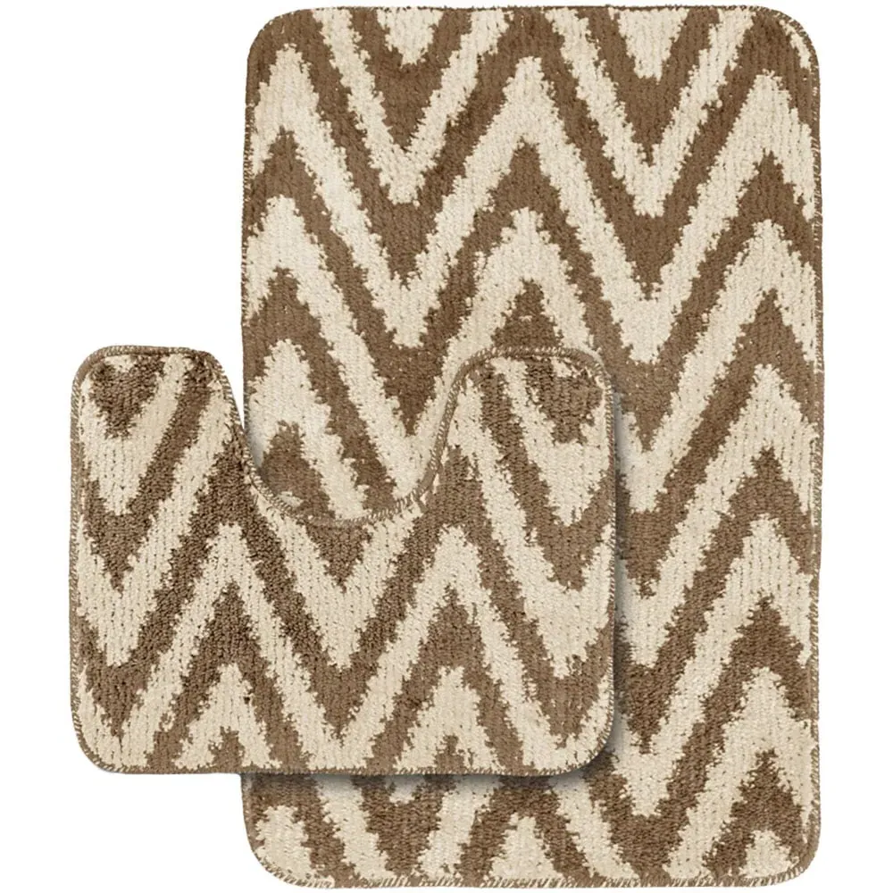 Chevron Stripe Bath Mat Set - Beige image