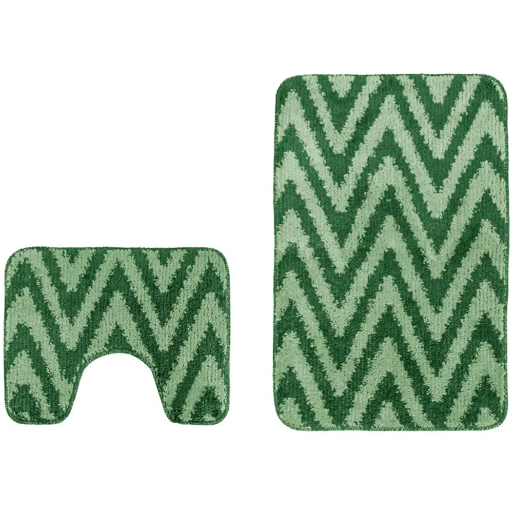 Chevron Stripe Bath Mat Set - Green, Polypropylene