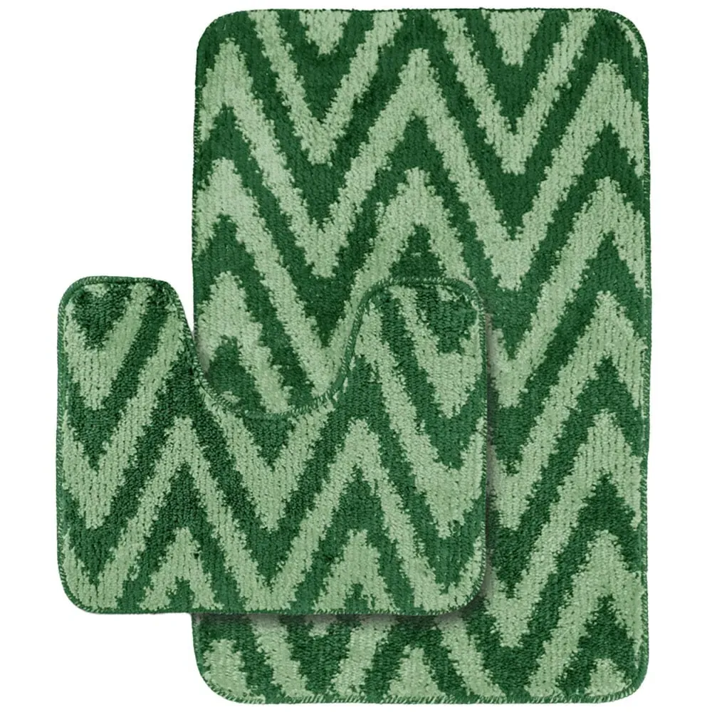 Chevron Stripe Bath Mat Set - Green, Polypropylene image