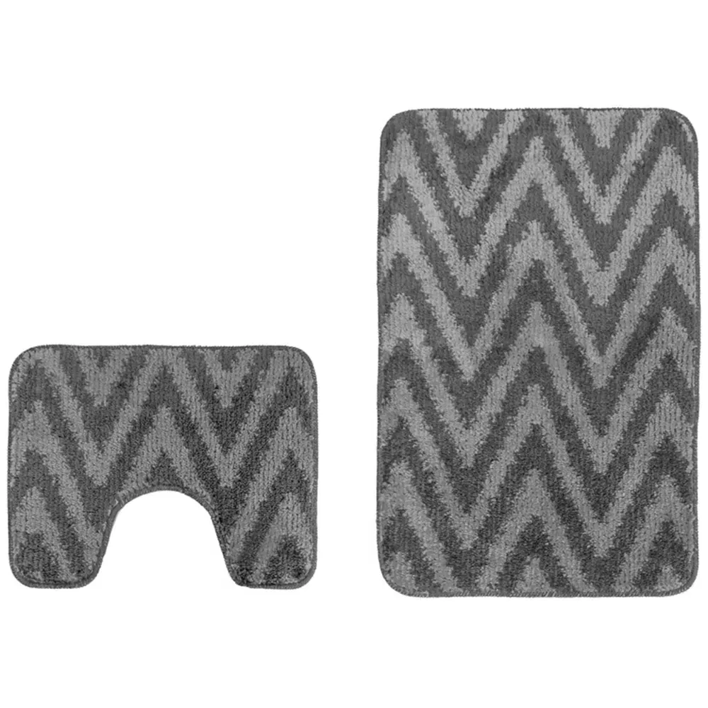 Chevron Stripe Bath Mat Set - Grey