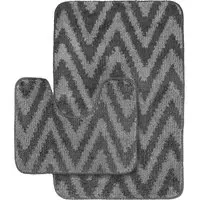 Chevron Stripe Bath Mat Set - Grey