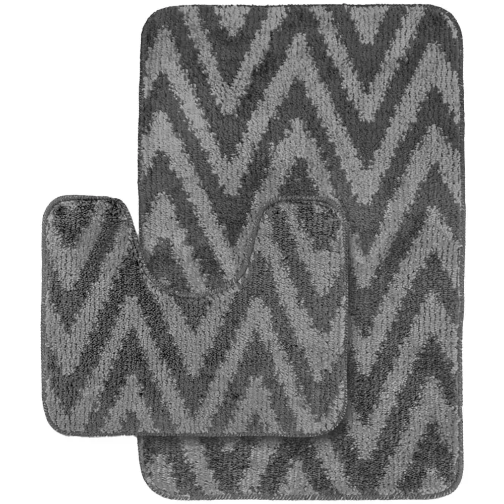 Chevron Stripe Bath Mat Set - Grey image