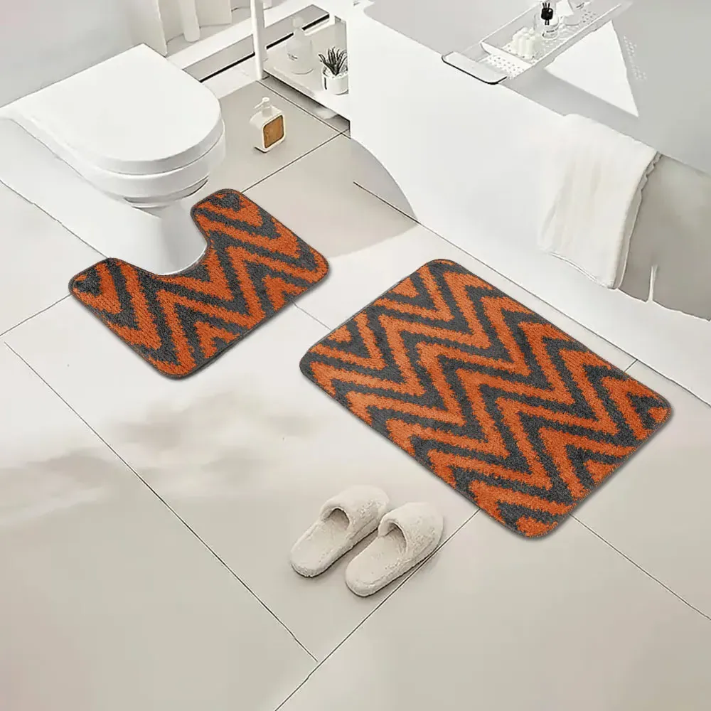Chevron Stripe Bath Mat Set - Orange