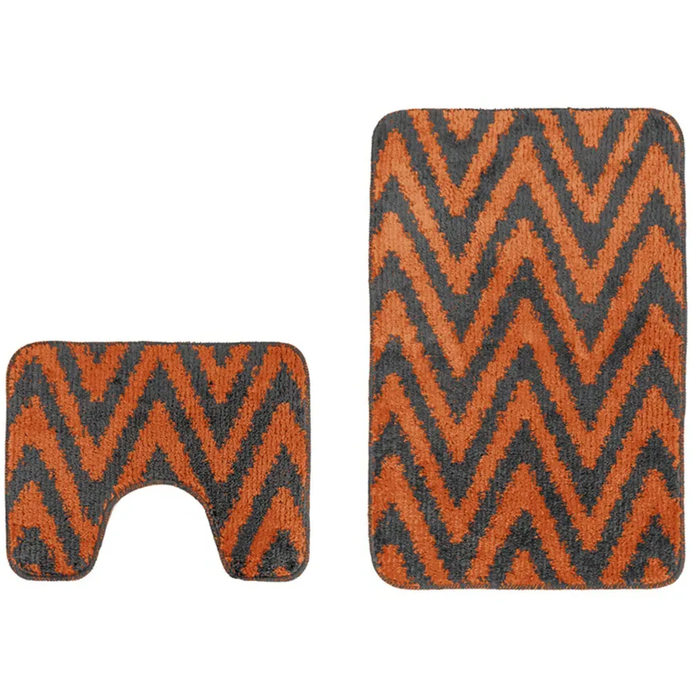 Chevron Stripe Bath Mat Set - Orange