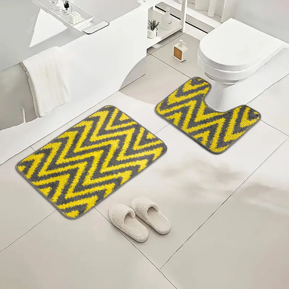 Chevron Stripe Bath Mat Set - Yellow, Polypropylene