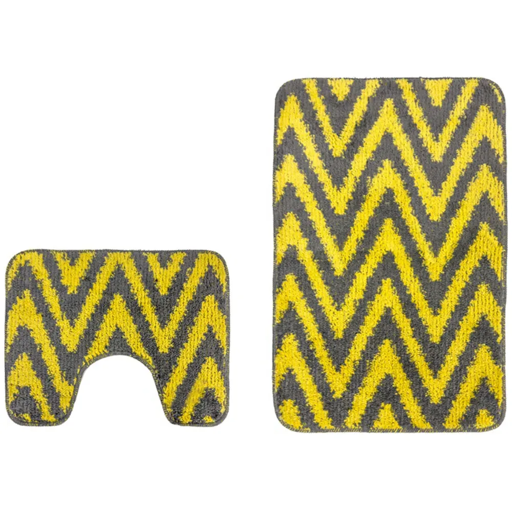 Chevron Stripe Bath Mat Set - Yellow, Polypropylene