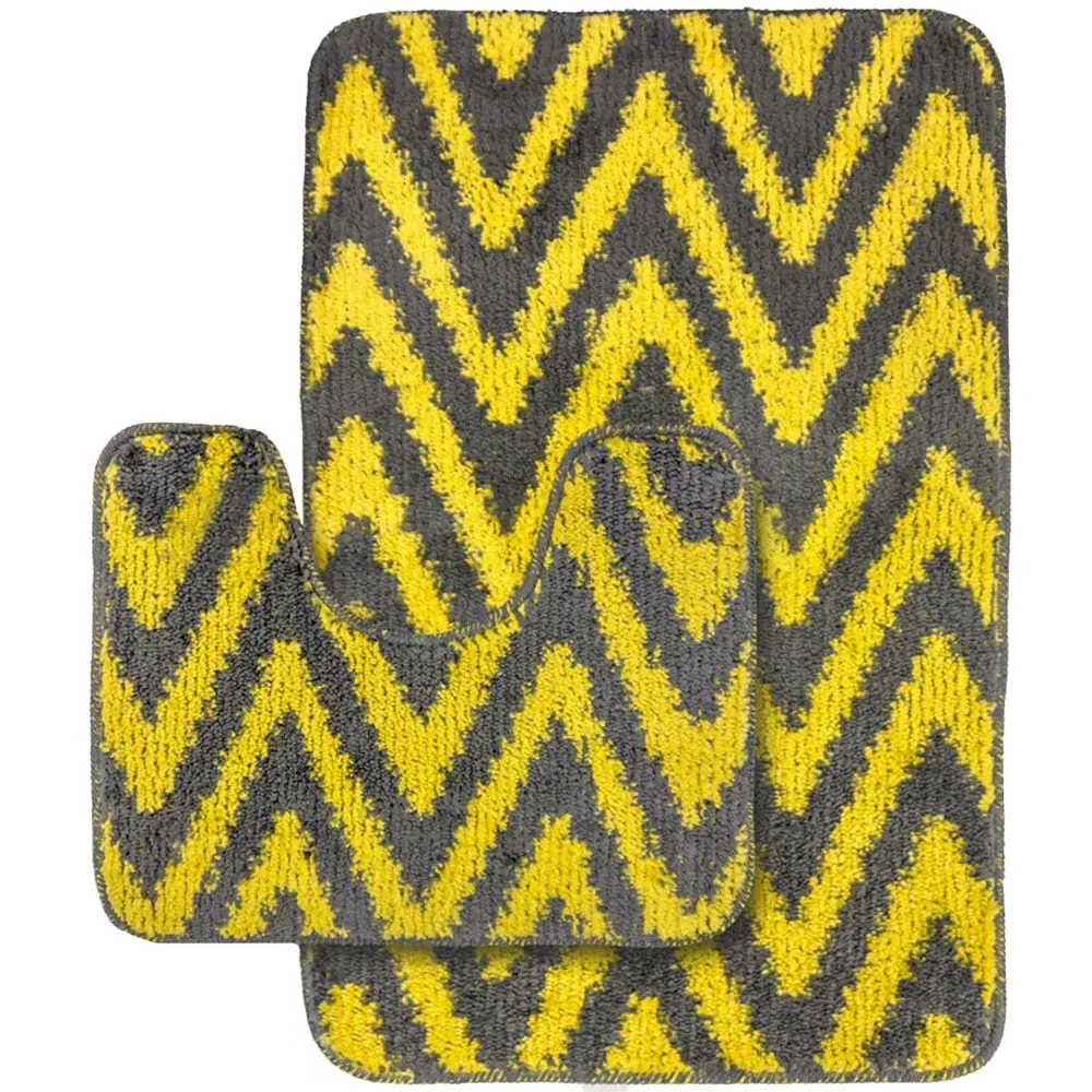Chevron Stripe Bath Mat Set - Yellow, Polypropylene image