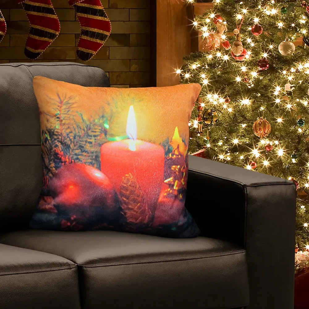 Christmas LED Light Up Candle Filled Cushion 43x43cm 2 Pack - Red