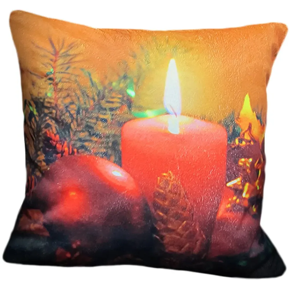 Christmas LED Light Up Candle Filled Cushion 43x43cm 2 Pack - Red image