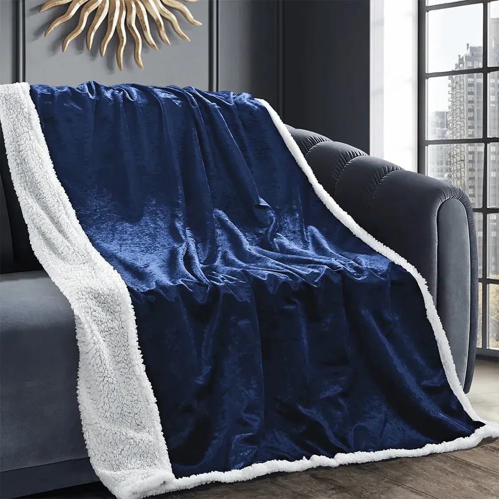 Crushed Velvet Throw - Navy