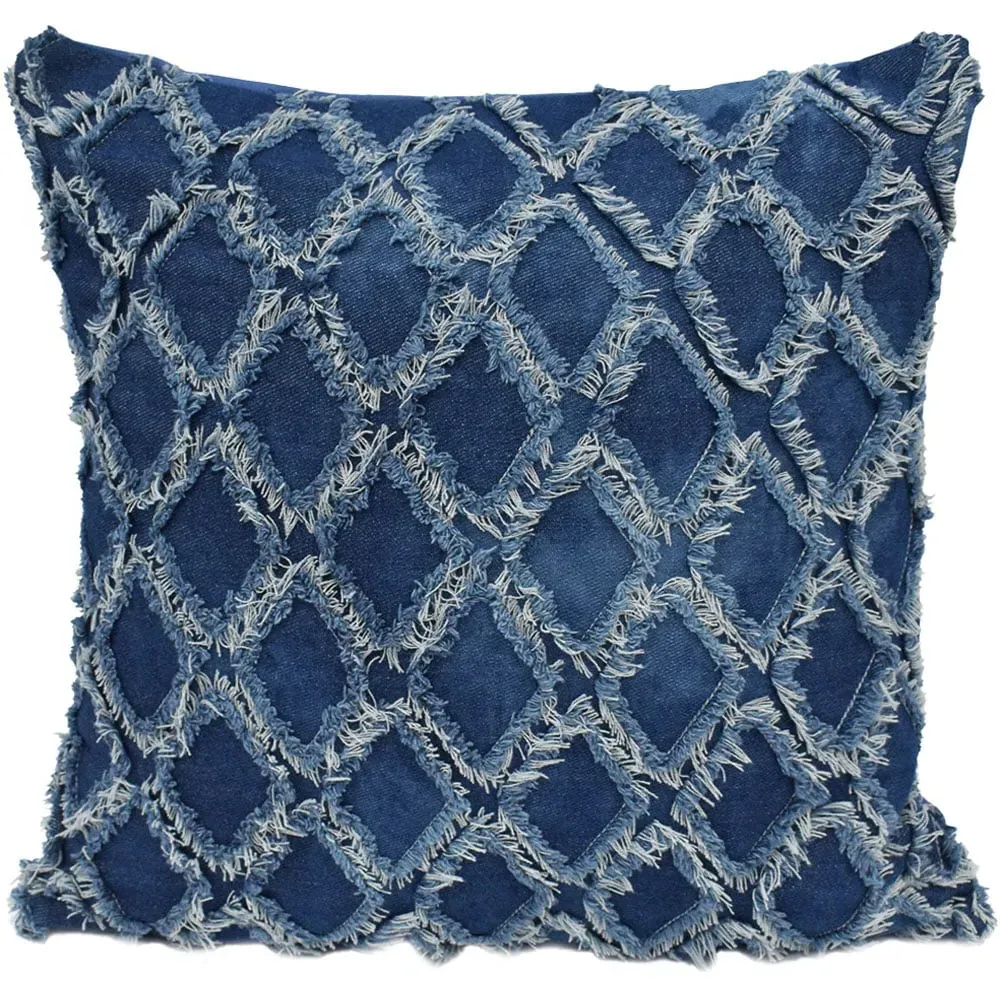 Denim Tuft Filled Cushion 2 Pack - Blue, Cotton image