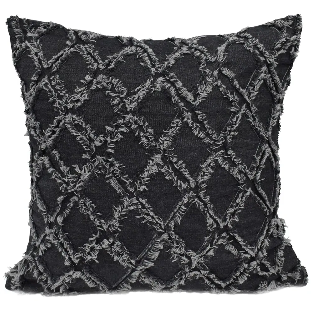 Denim Tuft Filled Cushion 2 Pack - Grey, Cotton