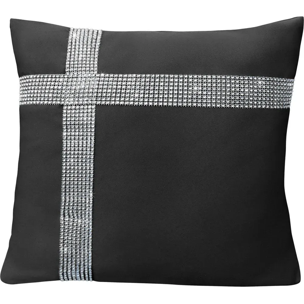 Diamante Cross Filled Cushion 2 Pack - Black, Polyester image