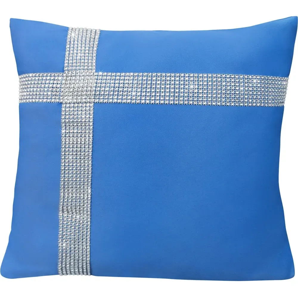 Diamante Cross Filled Cushion 2 Pack - Blue, Polyester