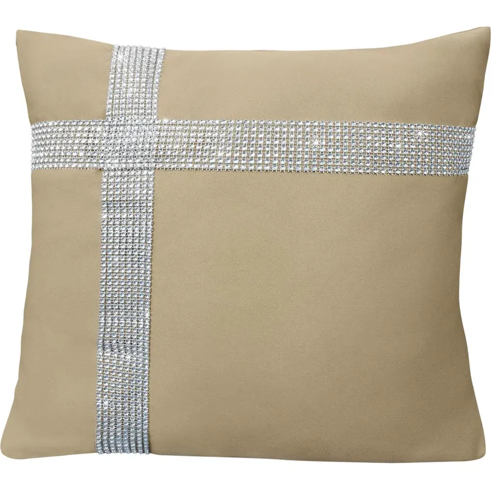 Diamante Cross Filled Cushion 2 Pack - Cream, Polyester